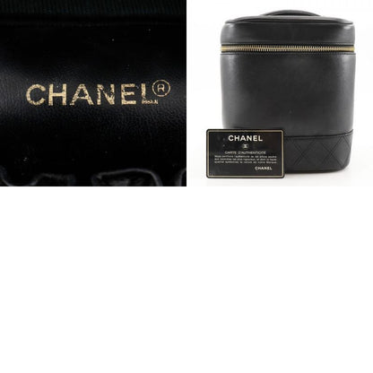 Chanel Vanity Handbag Vintage Lambskin Black Ladies Pouch
