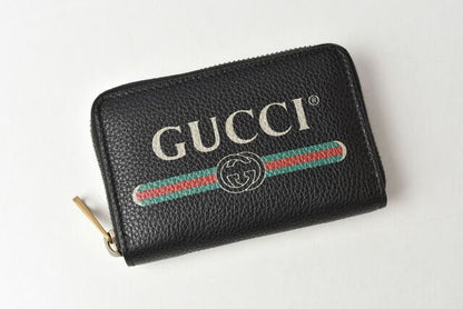 Gucci Coin Case Card Case Gucci Mini Wallet Coin Purse Vintage Logo Print Black