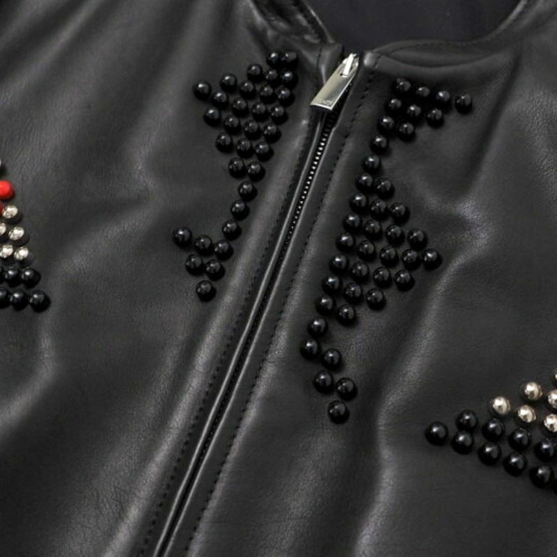 Fendi Monster Jacket Size 48 Bugs Studded Leather Single Riders Jacket Made In