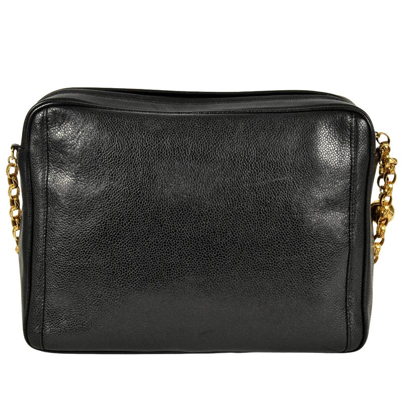 Chanel Shoulder Bag Caviar Skin Black Gold Hardware Vintage Women