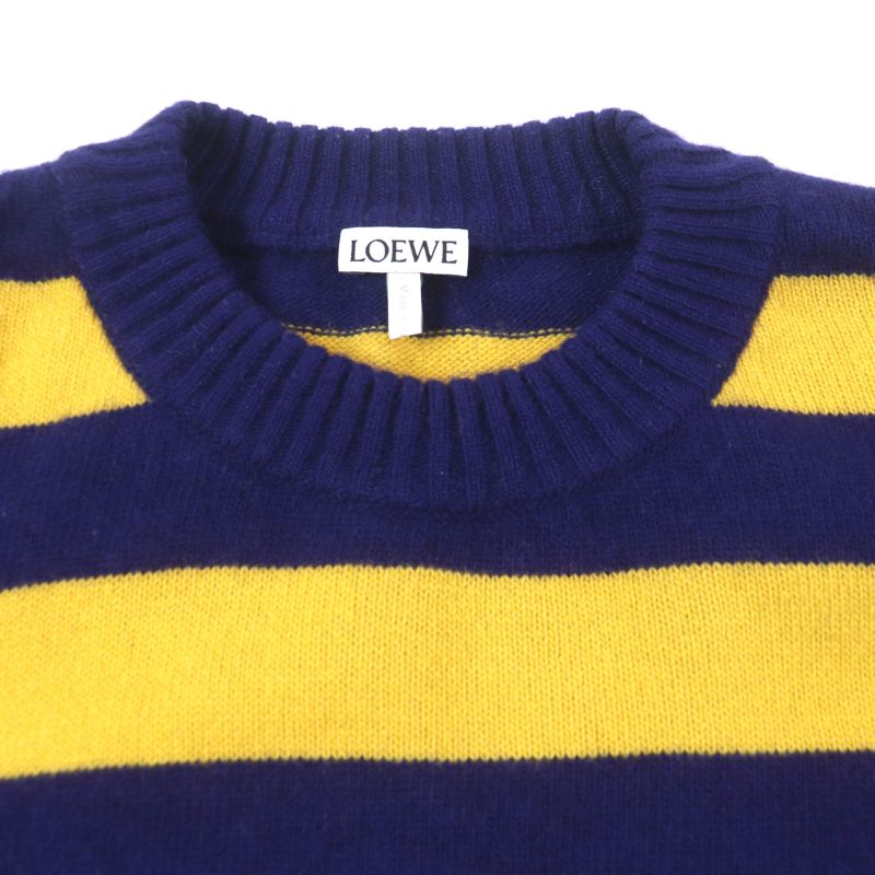 LOEWE H3299370sm Wool Cashmere Striped Anagram Logo Embroidery Crew Neck Knit