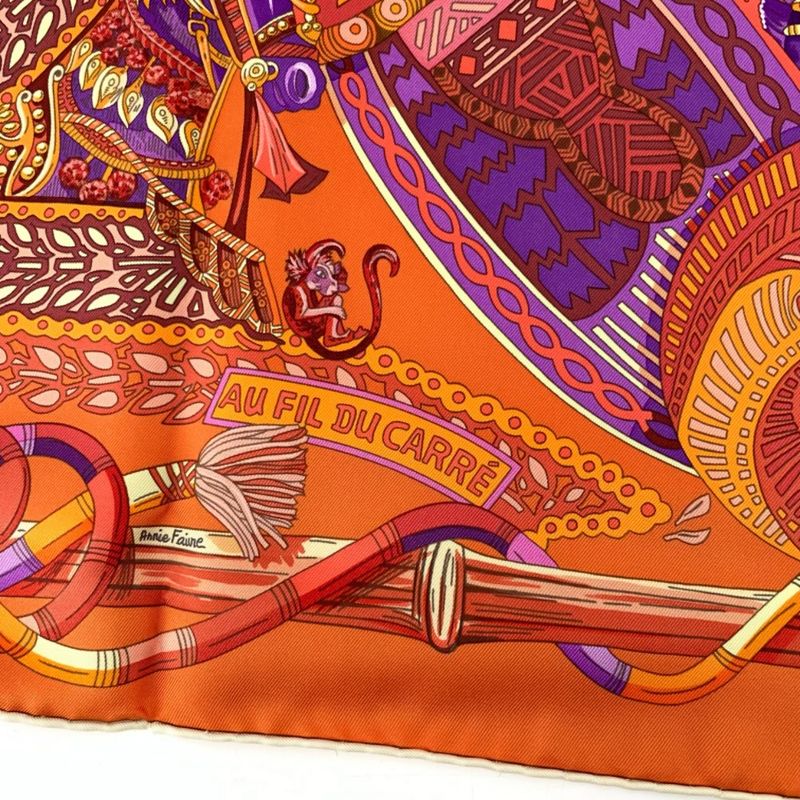 Hermes Carre 90 Scarf AU FIL DU Carre At Your Service 100% Silk