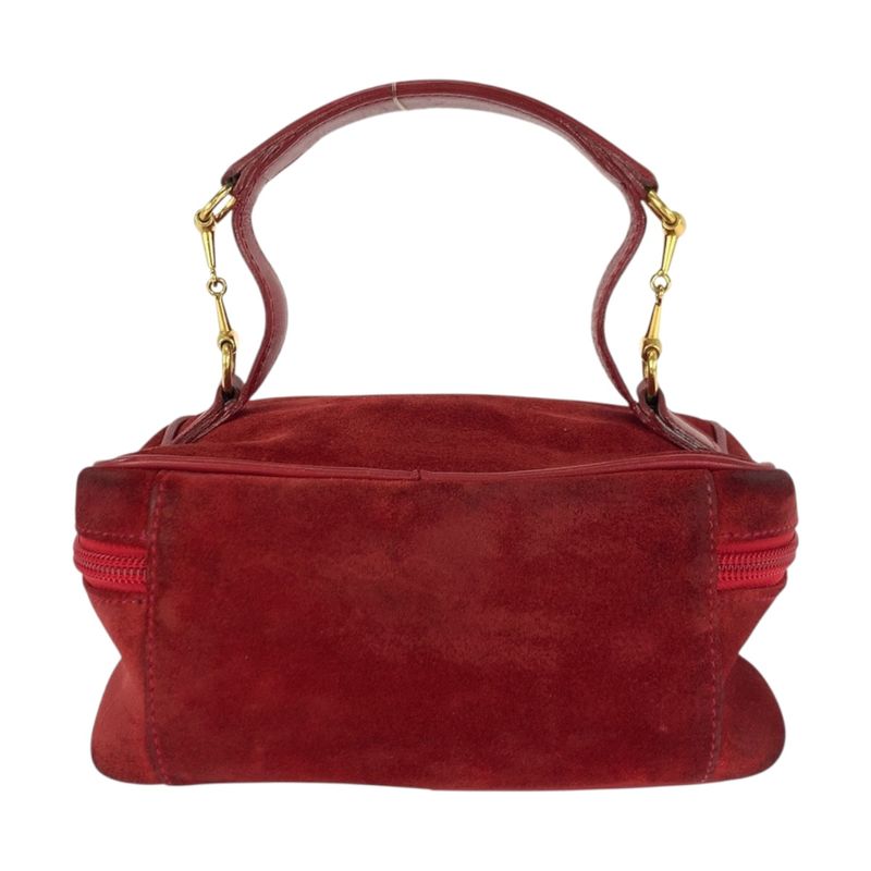 Gucci Horsebit Red Gold Hardware Suede 032 1705 0141 Handbag Vanity Bag Ladies