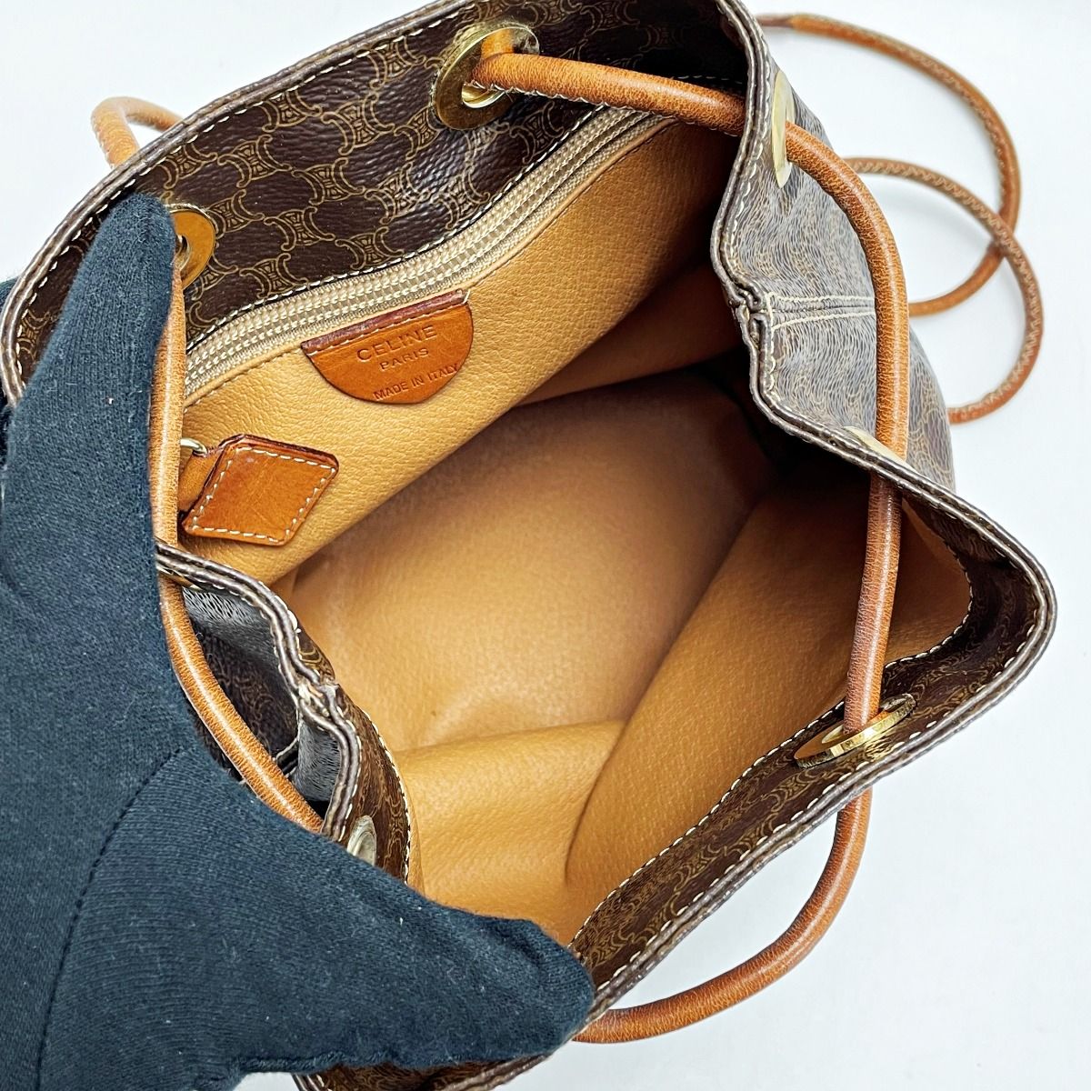 Celine Macadam Pattern T06 Brown Backpack Vintage PVC×leather Ladies Gold