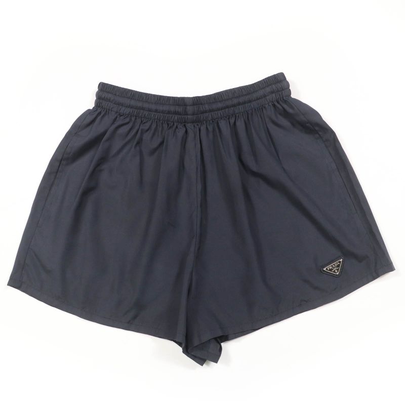 Prada 2021 P218g 100% Silk Triangle Logo Plate Shorts Black 38 Made In Italy