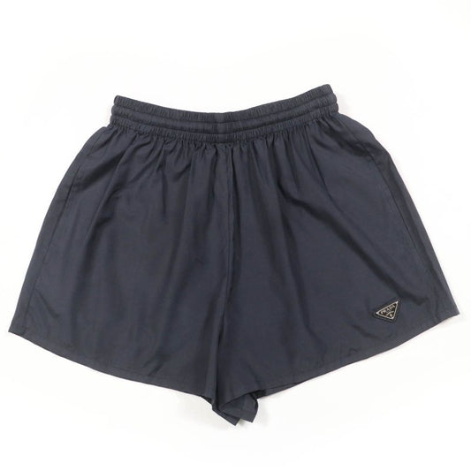 Prada 2021 P218g 100% Silk Triangle Logo Plate Shorts Black 38 Made In Italy