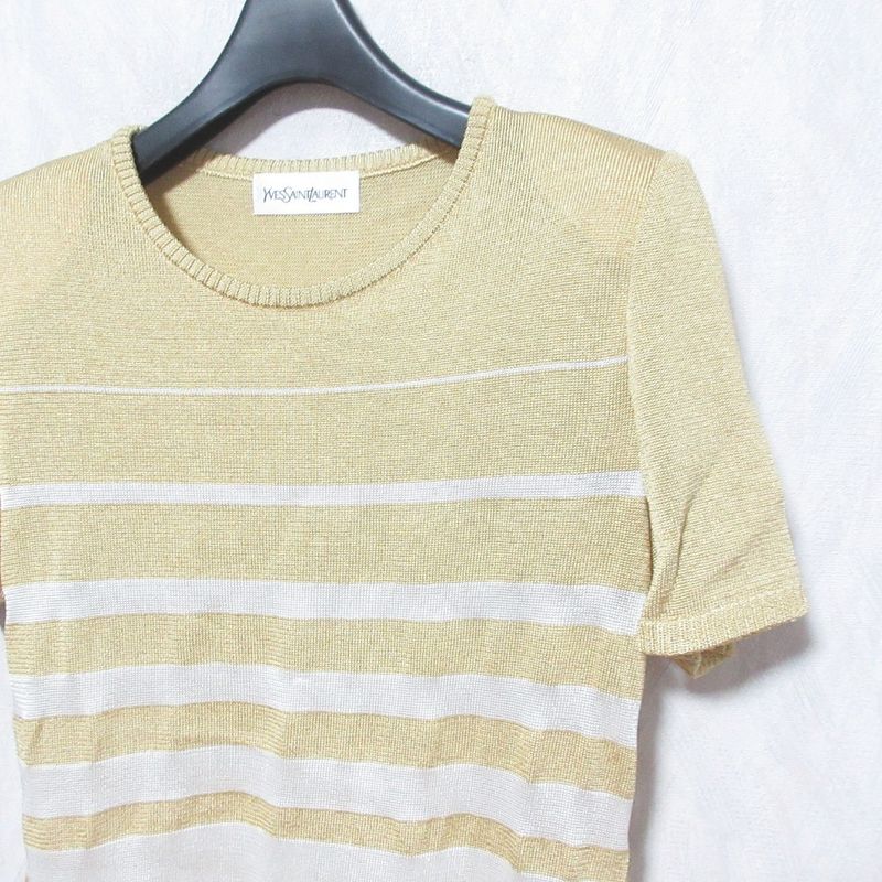 Yves Saint Laurent Vintage Striped Short Sleeve Knit Cut and
