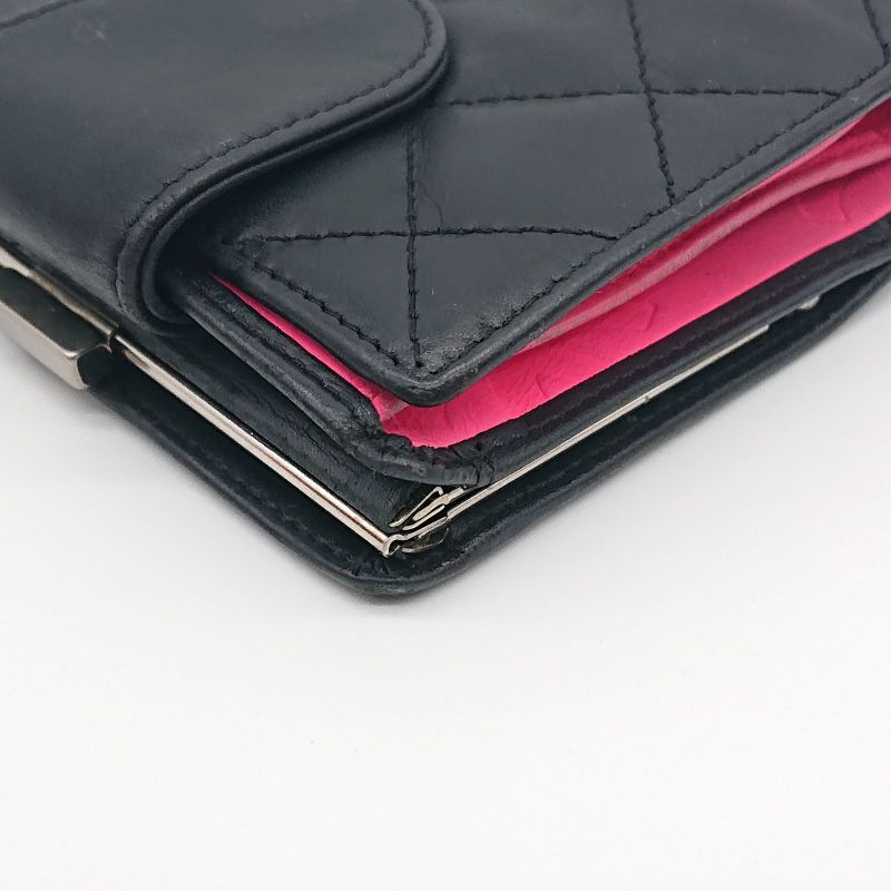 Chanel Cambon Line Folding Wallet With Clasp Black Coco Mark Lambskin Box With