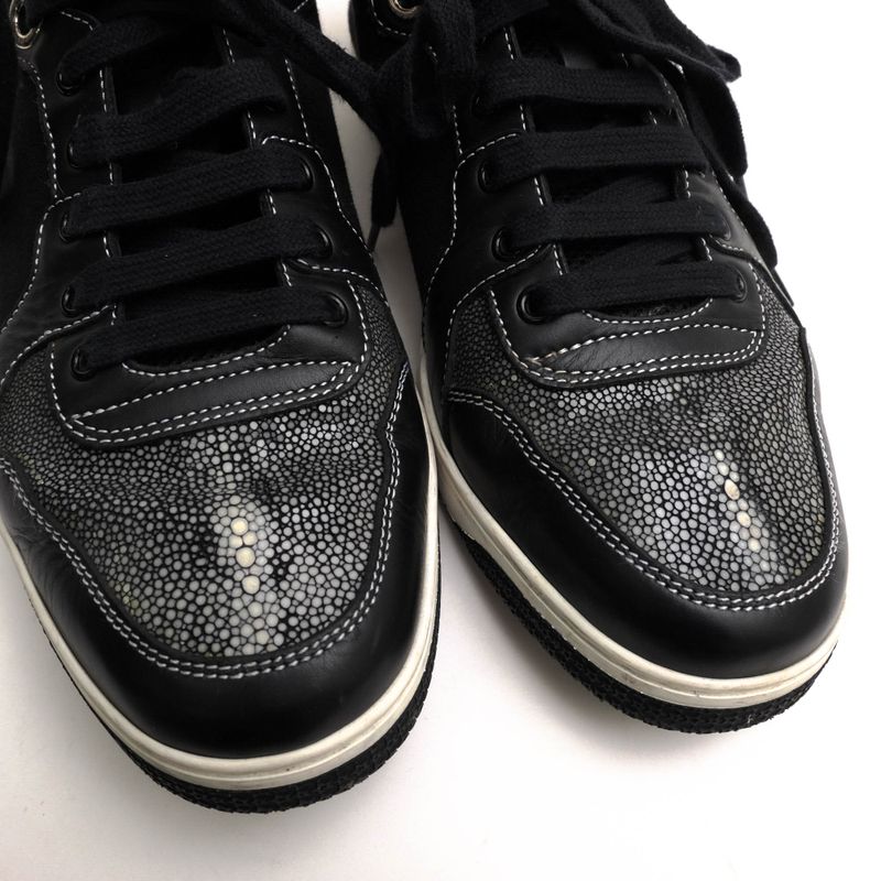 Gucci Shoes Sneakers Shoes High Cut Men Cotton Canvas Leather Black 254918