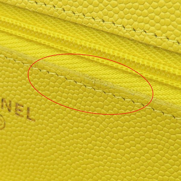 Chanel Chain Wallet Matelasse Caviar Skin Yellow Gold Hardware Yellow Chain