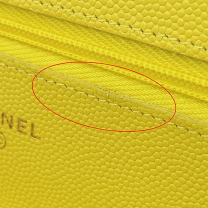 Chanel Chain Wallet Matelasse Caviar Skin Yellow Gold Hardware Yellow Chain