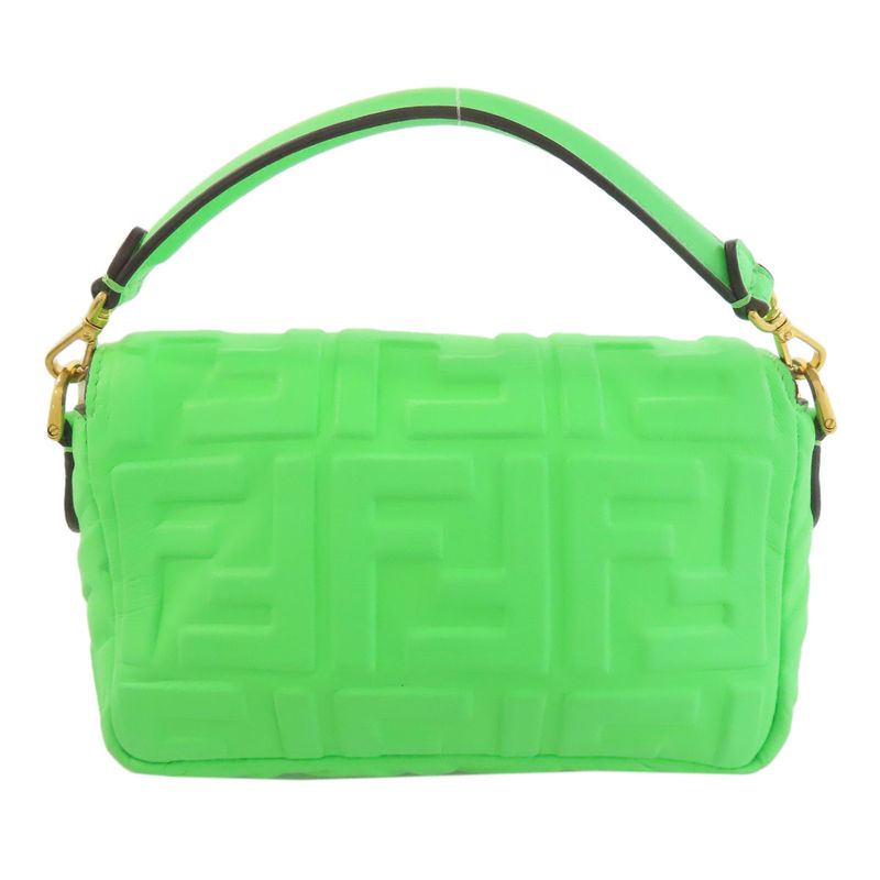 Fendi FF Zucca Pattern 2WAY Handbag Green Calf Women Leather Strap Crossbody