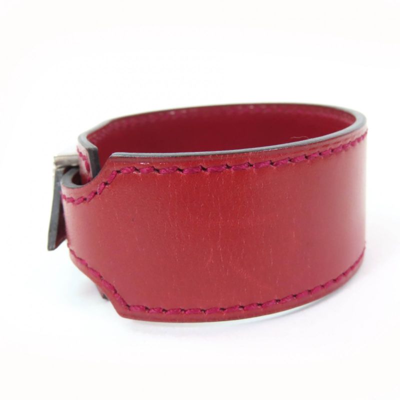 Hermes Artemis Bracelet Leather Silver Hardware Bangle Bordeaux M D Engraved