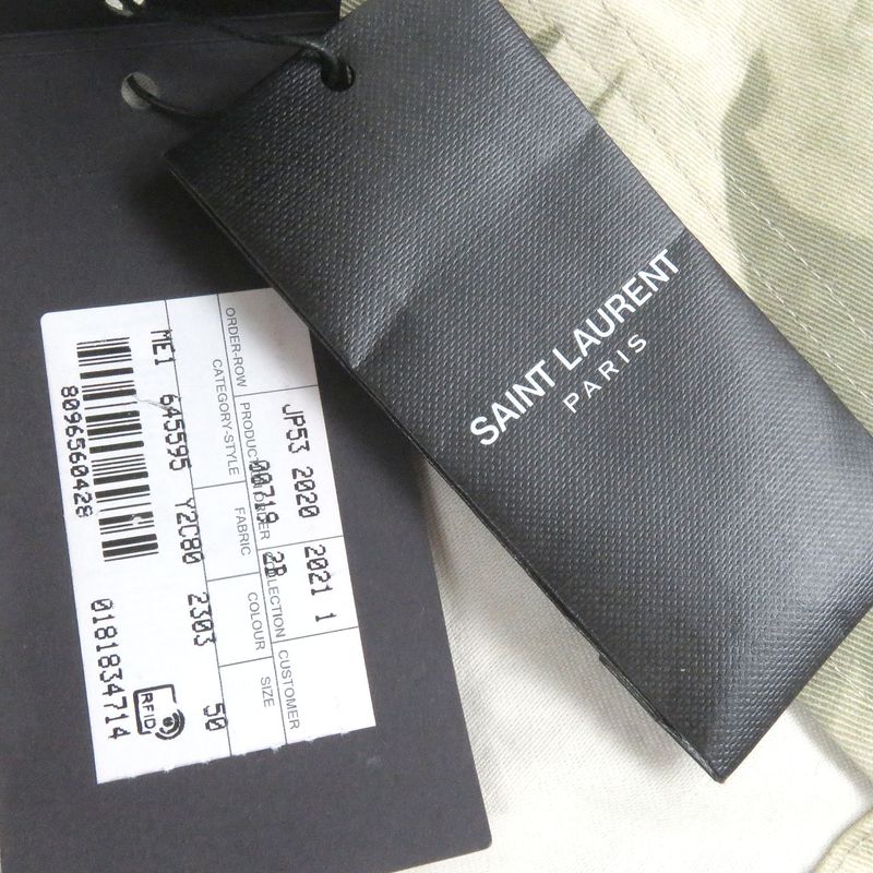 Saint Laurent Paris 2020 645595 Linen Blend Leaf Print Hooded Mod Coat