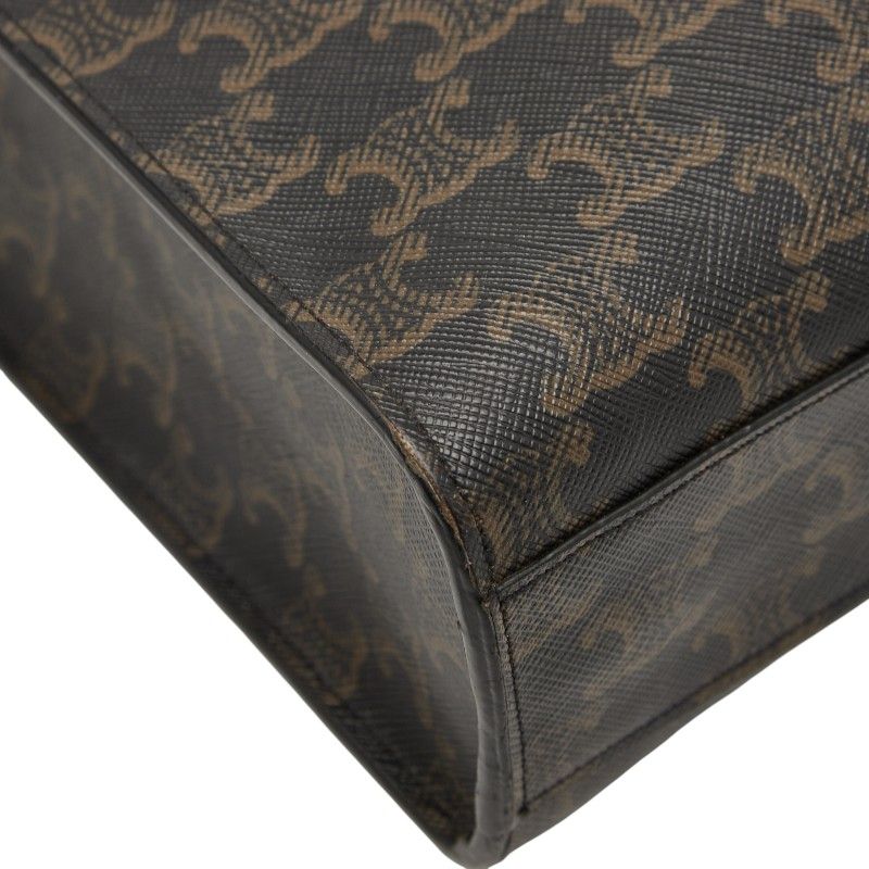 Celine Triomphe Vertical Cabas Small Tote Shoulder Bag 2WAY Brown PVC Leather