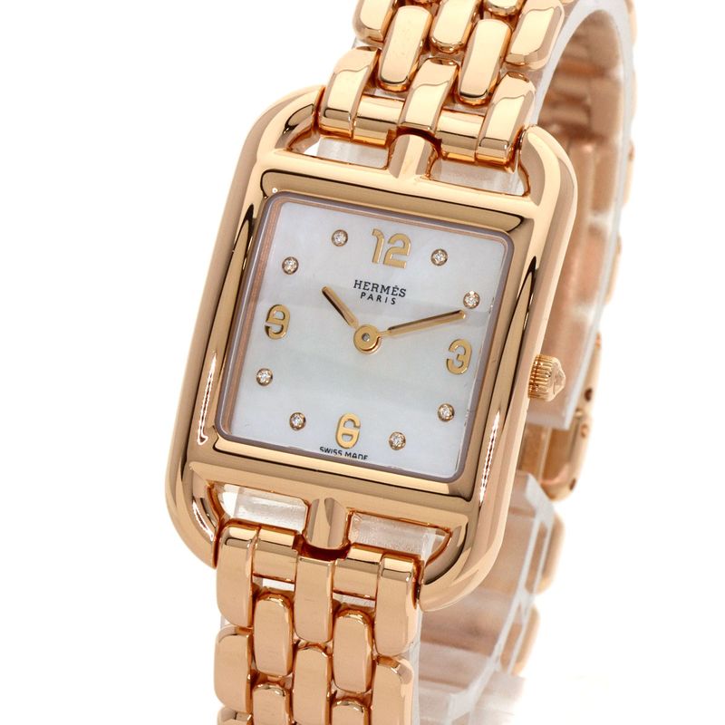 Hermes Cc1270a Cape Cod 8P Diamond Watch 18K Pink Gold Ladies
