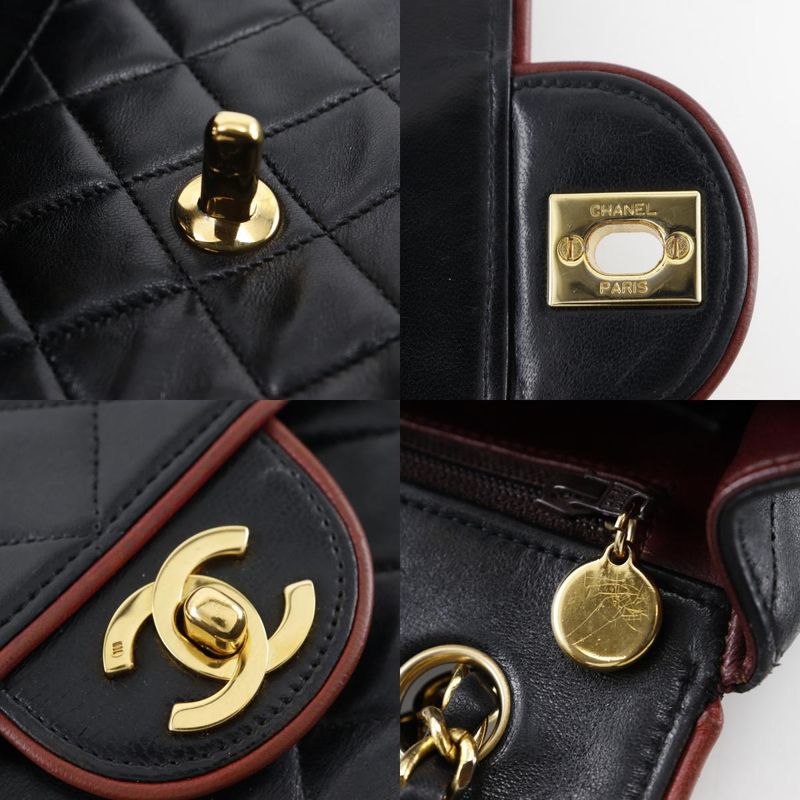 Chanel Chain Shoulder Matelasse Double Chain Lambskin Black Ladies Shoulder Bag