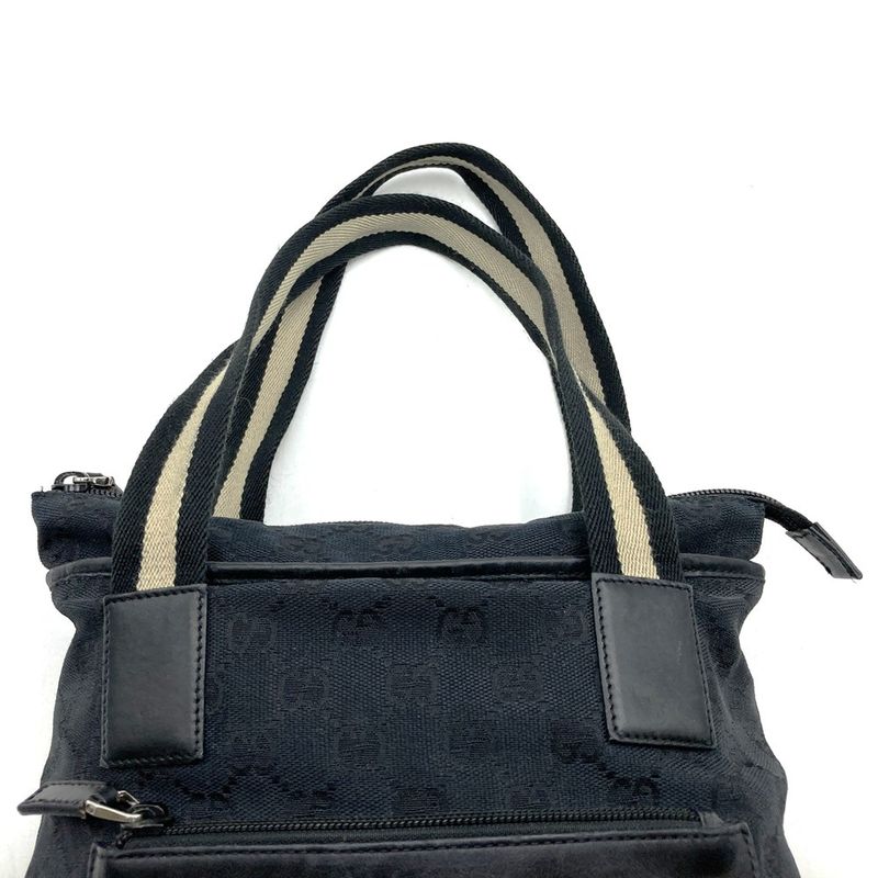 Gucci 019 0402 Tote Handbag GG Canvas Leather Black Simple Casual Ladies Men