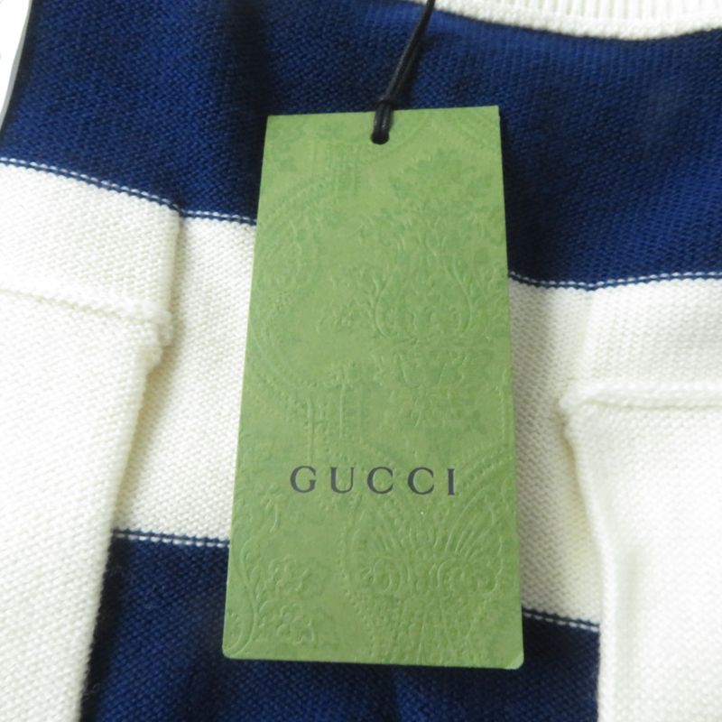 Gucci 22AW 691664 Logo Embroidered Marine Border Knee Length Knit Skirt Ivory X