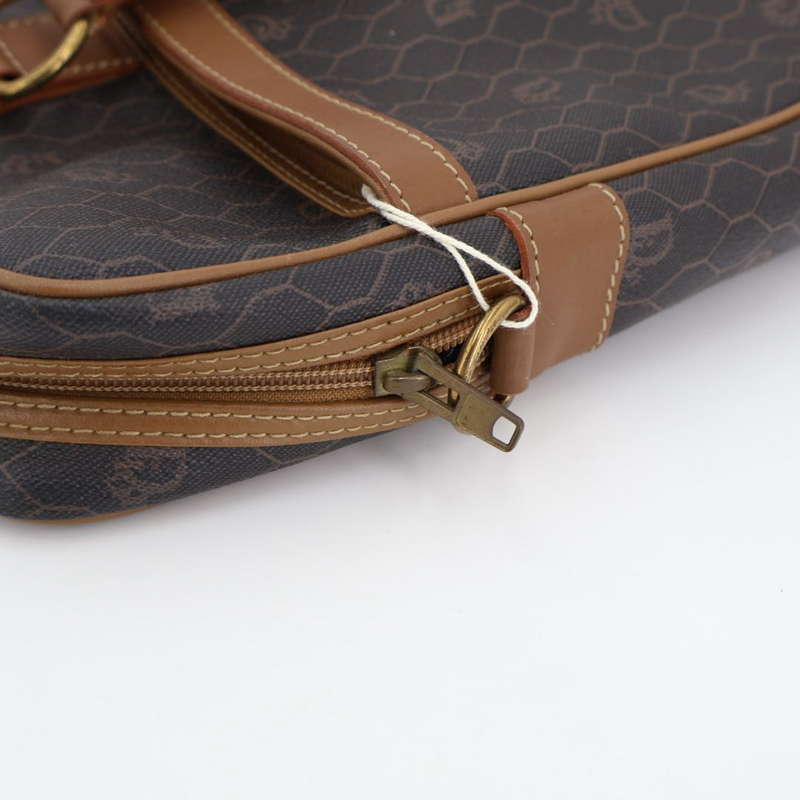 Christian DIOR Honeycomb Brown Gold Hardware PVC Business Bag