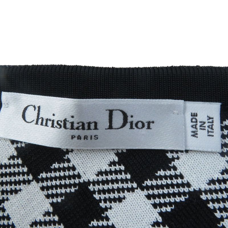 Christian DIOR 22 254j18am514 Gingham Checked Flared Skirt Black White 38 Made