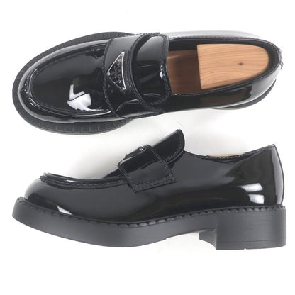 Prada Chocolate Patent Leather Triangle Logo Thick Soled Loafers Black 6.5 With