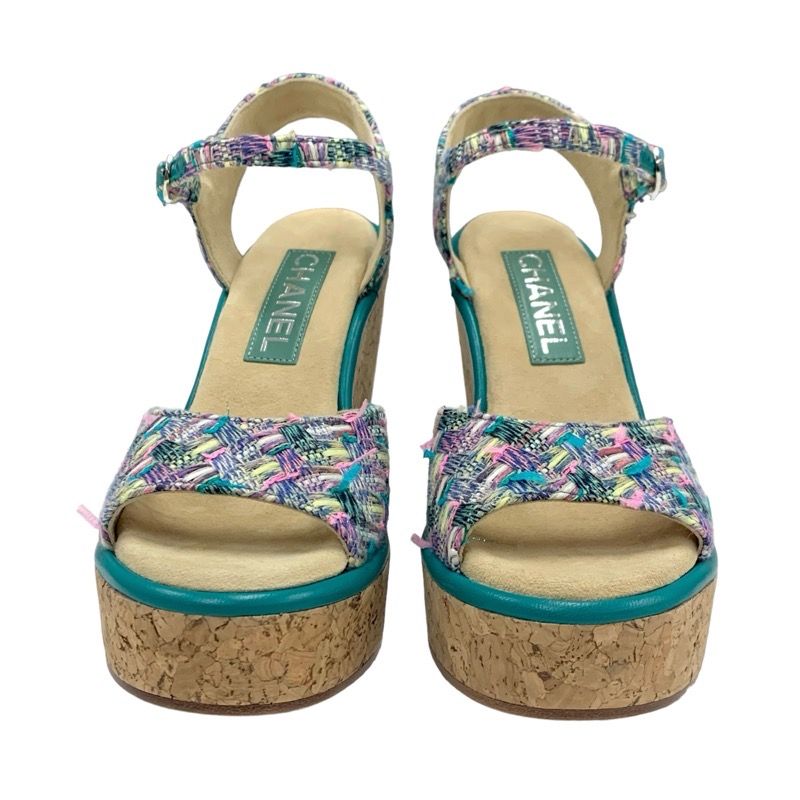 Chanel Sandals Shoes Tweed Cork Multicolor Unused Here Mark