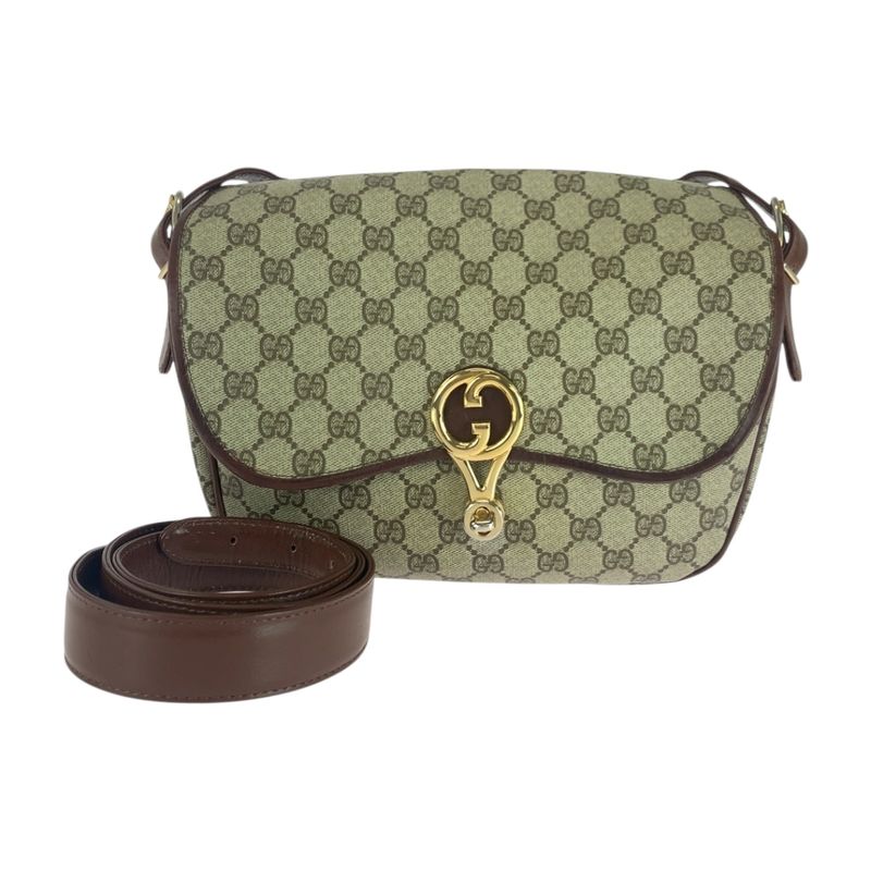Gucci Vintage Old Gucci Beige Brown Gold Hardware GG Supreme Canvas Crossbody
