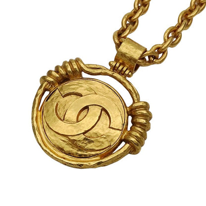 Chanel Necklace Women's Men's Brand Coco Mark Metal GP Gold Round Large Vintage