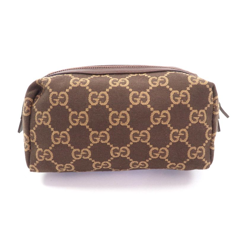 Gucci 002058 GG Canvas Leather Use Cosmetic Pouch Brown With Box Made In Italy