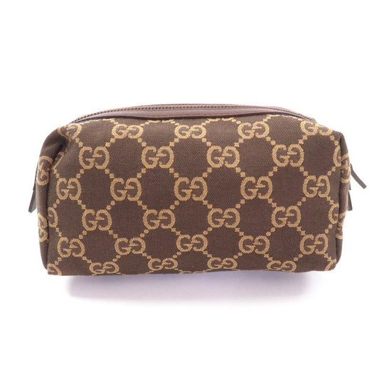 Gucci 002058 GG Canvas Leather Use Cosmetic Pouch Brown With Box Made In Italy