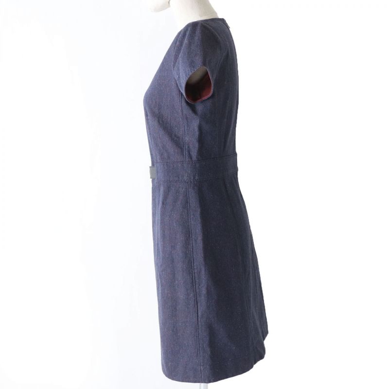 Hermes Charm Leather Knee-length Short-sleeved Cotton Dress Purple 34