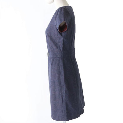 Hermes Charm Leather Knee-length Short-sleeved Cotton Dress Purple 34