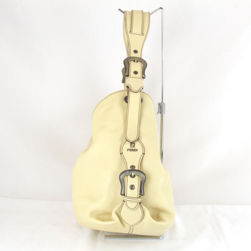 Fendi One Shoulder Bag Handbag Leather Yellow Gathered