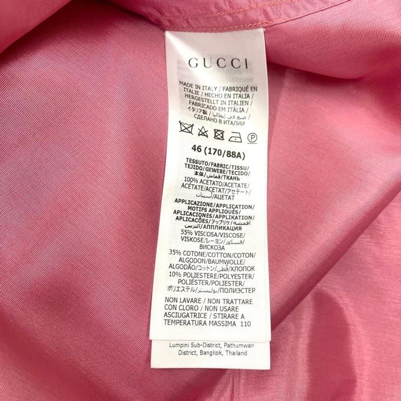 Gucci Long Sleeve Acetate Cotton Shirt 723821 Zac30 46 Size Pink Gucci