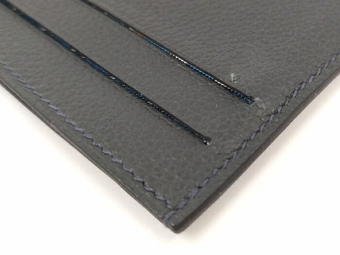 Hermes Citizen Twill Silk Quinn Card Case Leather Grayish W Engraved