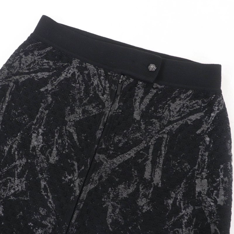 CHANEL P42496k04282 100% Wool Bijoux Coco Mark Button Knit Skirt Black 38 Made