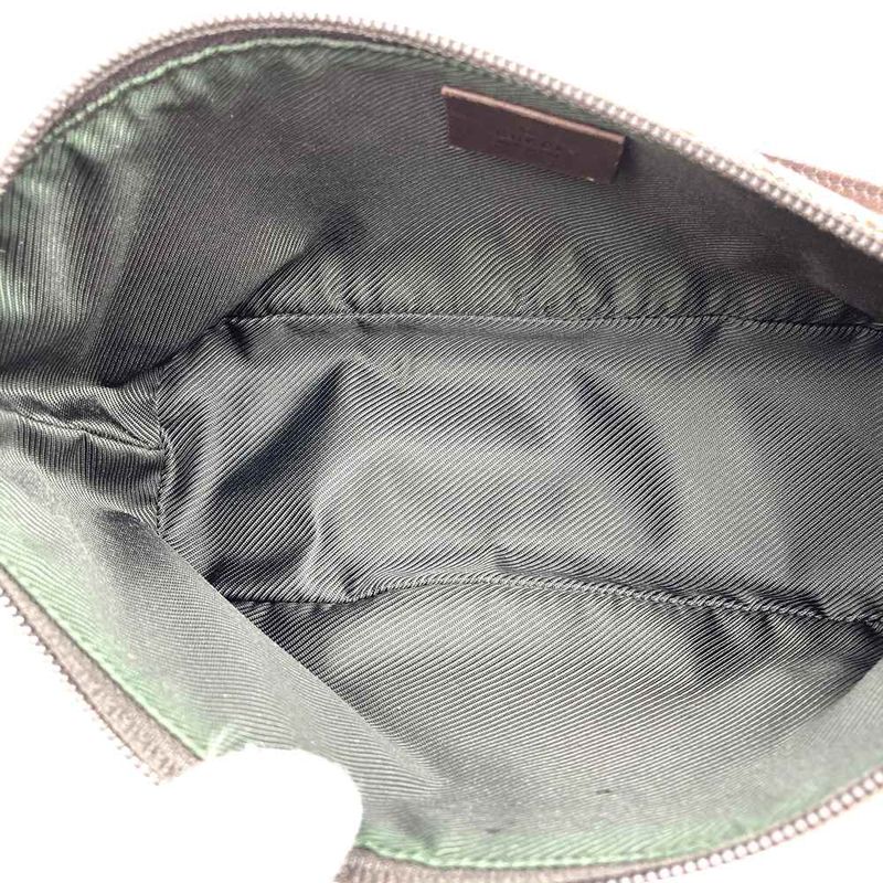 Gucci 07198 Handbag Accessory Pouch GG Canvas Leather Brown Beige Women