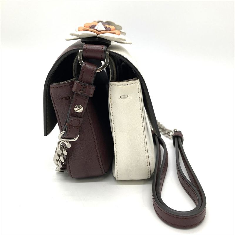 Fendi Double Micro Baguette Shoulder Bag Leather 8m0371 Bordeaux Silver