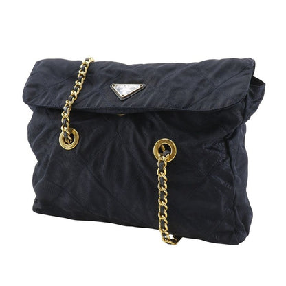Prada Chain Shoulder Quilted Nylon Navy Blue Women's Shoulder Bag