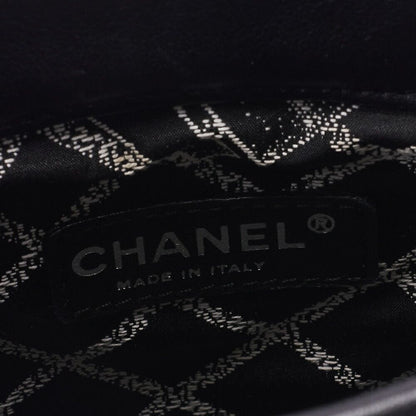 Chanel Mini Tote Bag Essential Logo Mark Lambskin Black Silver Hardware Charm