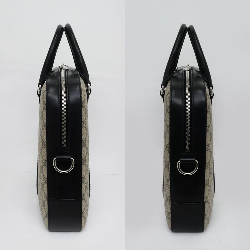 Gucci GG Supreme 2way Briefcase 450944 Bag Beige Black PVC Leather