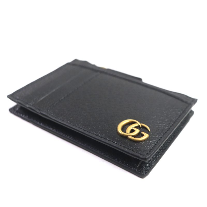 Gucci 657589 Leather GG Marmont Business Card Holder Card Case Black Gold