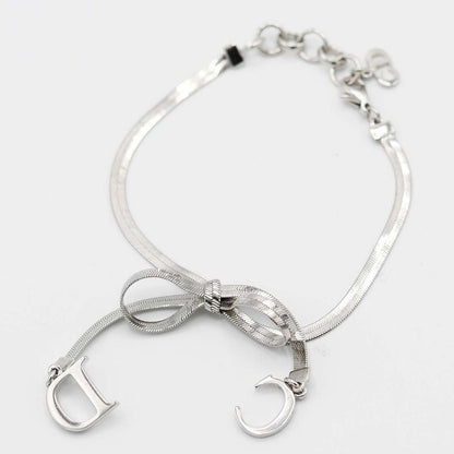 Christian DIOR Bracelet Ribbon CD Logo Silver Color Accessories Women M1688