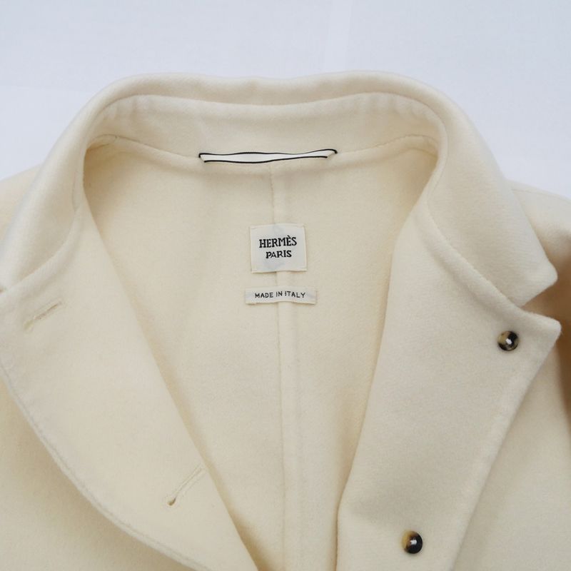 Hermes Serie Button Short Coat 3h0102da 40 Off-white Jacket Cashmere