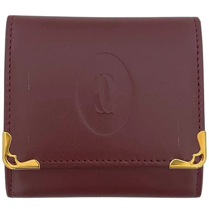 Cartier Coin Case Bordeaux Must Excellent Condition Coin Purse Leather Preowned
