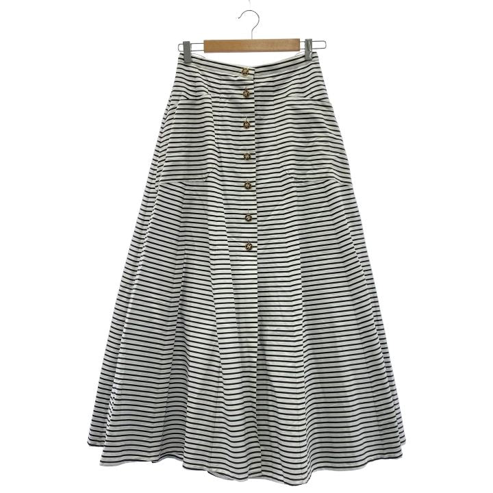 Chanel P72564v64384 Coco Mark Button Striped Skirt Women White And Navy 38