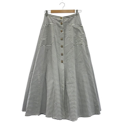 Chanel P72564v64384 Coco Mark Button Striped Skirt Women White And Navy 38