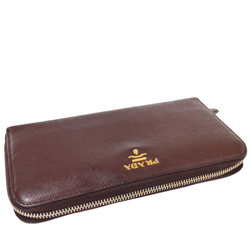 Prada Long Wallet Round Zipper Bordeaux Leather 02bs192