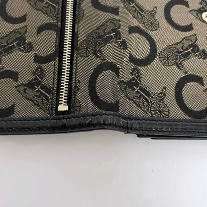 Celine Bifold Long Wallet Black Beige Carriage Pattern C Wallet Excellent